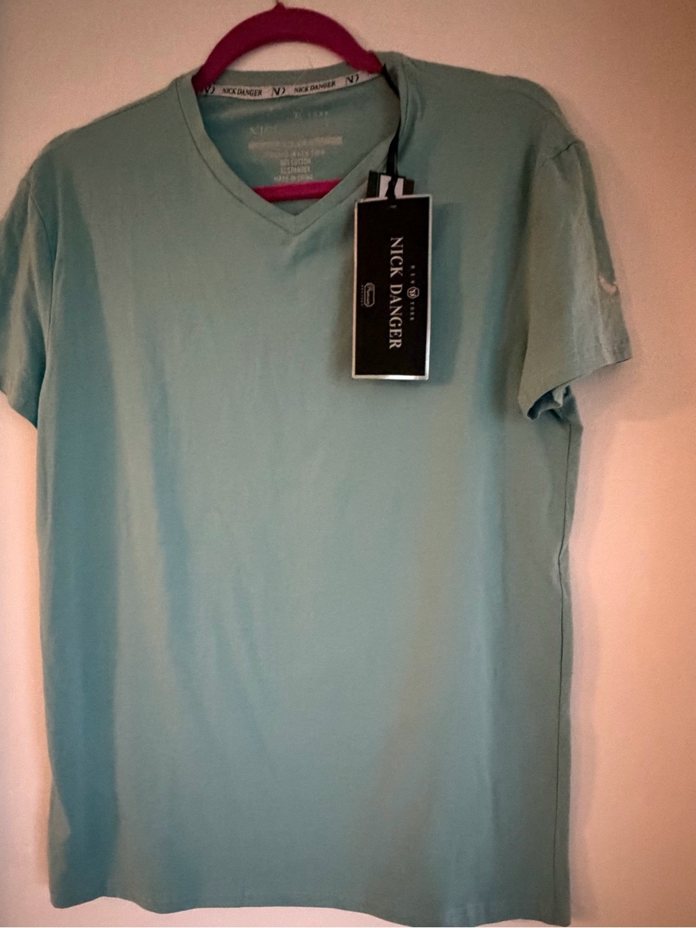 NWT NICK DANGER Light Blue VNeck Tee.